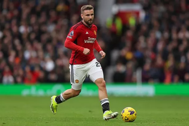 Luke Shaw in possession of the ball during a Premier League fixture at Old Trafford last season.