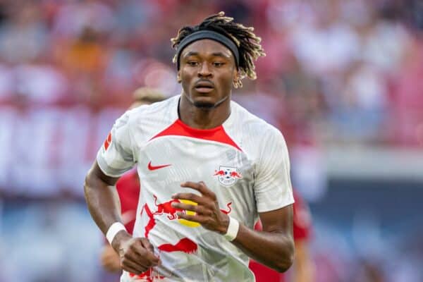 LEIPZIG, GERMANY - Thursday, July 21, 2022: RB Leipzig's Mohamed Simakan during a pre-season friendly match between RB Leipzig and Liverpool FC at the Red Bull Arena. Liverpool won 5-0. (Pic by David Rawcliffe/Propaganda)